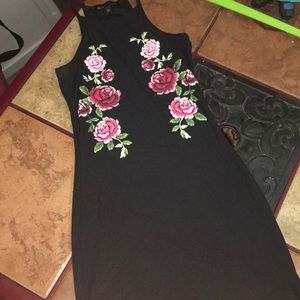 forever 21 embroidered roses black dress